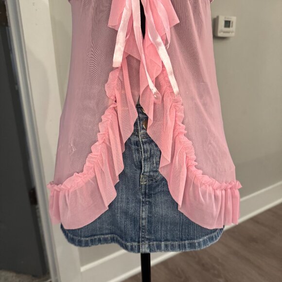 Vintage Lingerie Cami \ Baby Pink Mesh 2000s Y2K Lingerie Cami Slip Dress - Picture 5 of 9